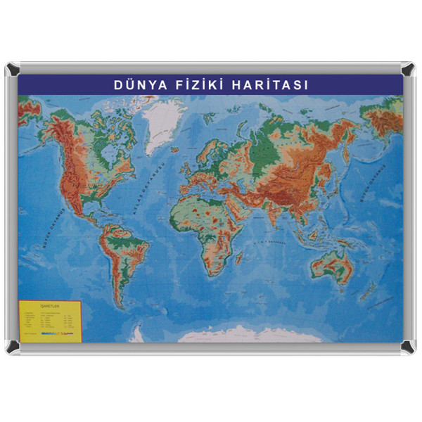 70X100 DÜNYA FİZİKİ HARİTA METAL ÇERÇEVE